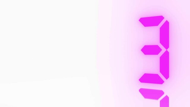 Digitaler Counter - 10 Sekunden Countdown, plakative lila pink violett leuchtende 3D-Schrift, Zeit, Timer, Technologie, Z&auml;hlwerk, elektronisch, Anzeige, Fortschritt, Uhr, numerisch, LED, Rendering, 3D