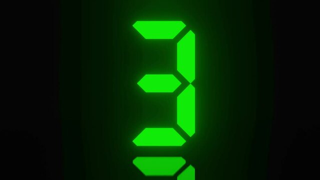 Digitaler Counter - 10 Sekunden Countdown, plakative grell gr&uuml;n leuchtende 3D-Schrift, Zeit, Timer, Technologie, Z&auml;hlwerk, elektronisch, Anzeige, Fortschritt, Uhr, numerisch, LED, Rendering, 3D