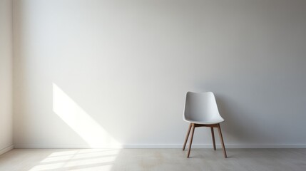 Minimalistic empty room with a single white chair  AI generated illustration