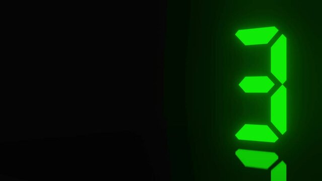 Digitaler Counter - 10 Sekunden Countdown, plakative grell gr&uuml;n leuchtende 3D-Schrift, Zeit, Timer, Technologie, Z&auml;hlwerk, elektronisch, Anzeige, Fortschritt, Uhr, numerisch, LED, Rendering, 3D