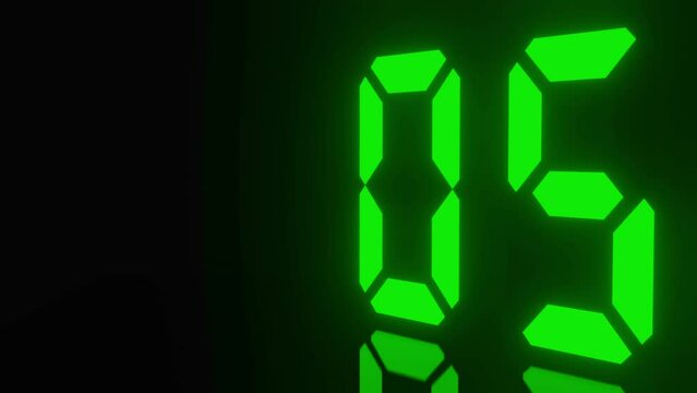 Digitaler Counter - 10 Sekunden Countdown, plakative grell gr&uuml;n leuchtende 3D-Schrift, Zeit, Timer, Technologie, Z&auml;hlwerk, elektronisch, Anzeige, Fortschritt, Uhr, numerisch, LED, Rendering, 3D