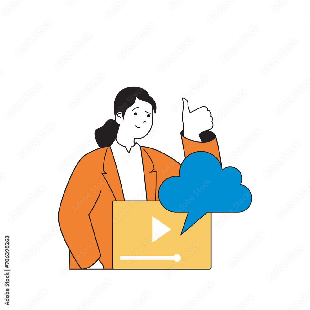 Aufkleber cloud computing concept with cartoon people in flat design for web. woman using online storage backu