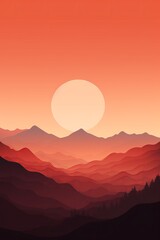 Fototapeta premium Minimalistic scene with a mountain silhouette at sunset AI generated illustration