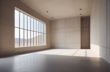simple minimalist interior architecture. empty room with concrete floor and sunlight