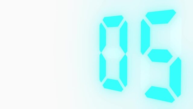 Digitaler Counter - 10 Sekunden Countdown, plakative t&uuml;rkis leuchtende 3D-Schrift, Zeit, Timer, weiss, Technologie, Z&auml;hlwerk, elektronisch, Anzeige, Fortschritt, Uhr, numerisch, LED, Rendering, 3D