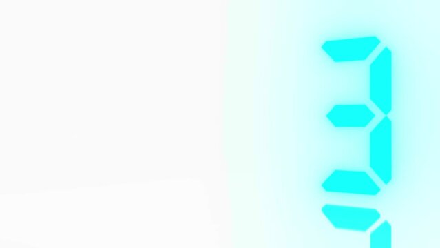 Digitaler Counter - 10 Sekunden Countdown, plakative t&uuml;rkis leuchtende 3D-Schrift, Zeit, Timer, weiss, Technologie, Z&auml;hlwerk, elektronisch, Anzeige, Fortschritt, Uhr, numerisch, LED, Rendering, 3D