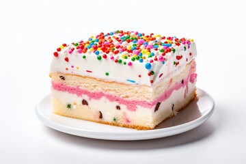 Obraz na płótnie Canvas Piece of cake with sprinkles on white background