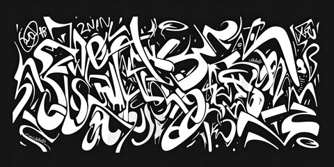 Generative AI, Black and white type fonts, brush pen letters as graffiti symbols on the wall, street art. Melted paint.

