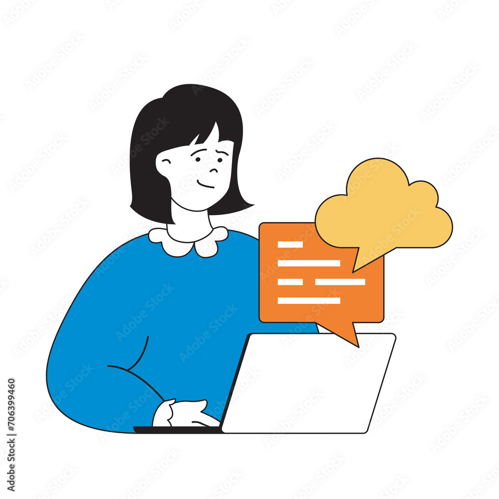 Leinwandbilder cloud computing concept with cartoon people in flat design for web. woman using cloud storage and ch