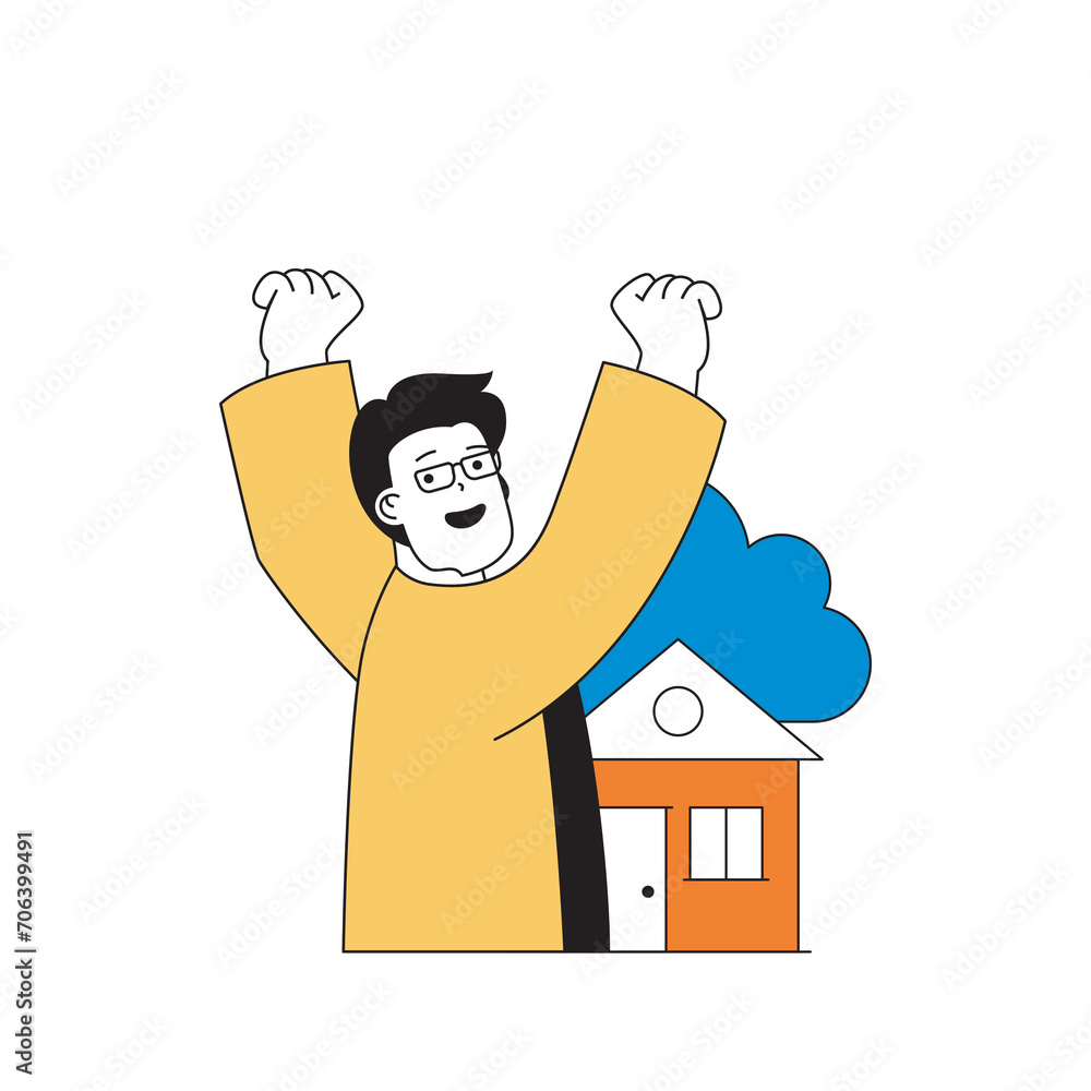 Aufkleber cloud computing concept with cartoon people in flat design for web. man using cloud storage and maki