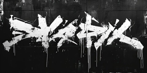Generative AI, Black and white type fonts, brush pen letters as graffiti symbols on the wall, street art. Melted paint.

 - obrazy, fototapety, plakaty