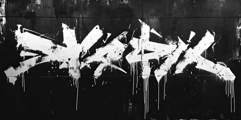 Foto auf Alu-Dibond Generative AI, Black and white type fonts, brush pen letters as graffiti symbols on the wall, street art. Melted paint.   © DELstudio