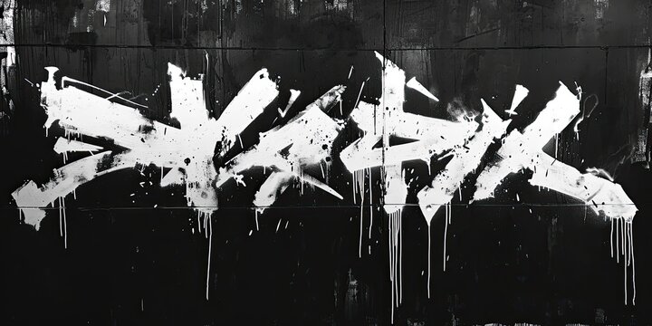 Generative AI, Black and white type fonts, brush pen letters as graffiti symbols on the wall, street art. Melted paint.

