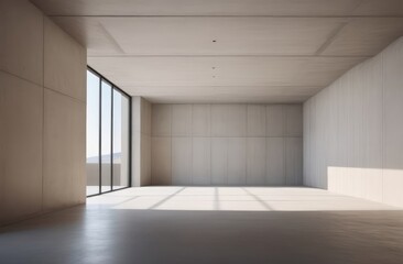 Fototapeta na wymiar Minimalist charm in architecture. Empty room featuring beige walls, concrete floor and natural light