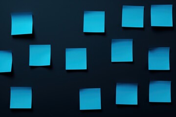 Blue sticky notes on black background