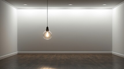 Stark empty room with a single hanging lightbulb  AI generated illustration