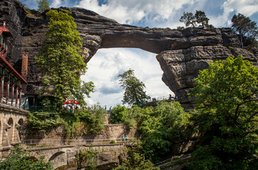 Pravcicka Gate, a natural rock bridge in the Elbe Mountains in the Czech Republic. Bohemian Switzerland national park