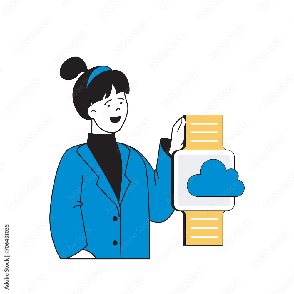 Aufkleber cloud computing concept with cartoon people in flat design for web. woman working with cloud storage