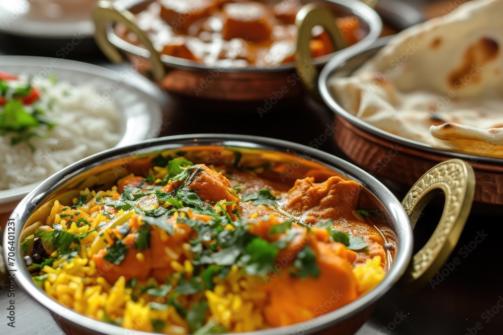 Poster a close-up view of bowls of food on a table. perfect for showcasing delicious meals and dining exper