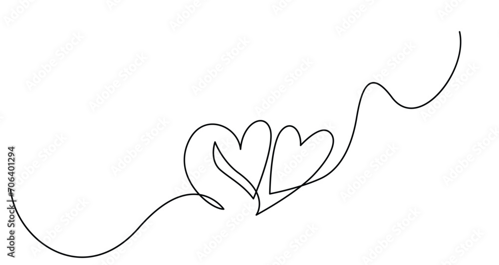 Wall mural two hearts in simple one line style. love background in continuous