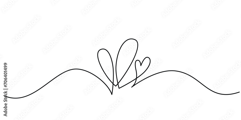 Wall mural two hearts in simple one line style. love background in continuous