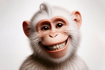 Monkey portrait with happy humour expressive and positive smiling on solid white background. ai generative