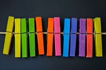 AI-generated illustration of a colorful array of clothes pegs on a dark background