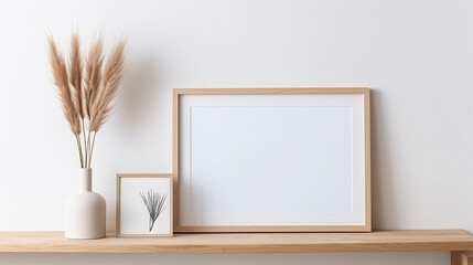 Contemporary Display: Interior Design with Floating Shelf for Frames and Vases