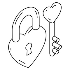 Lock and Key isometric Concept, Heart Shape Padlock with Key Vector Icon Design, obsession crush symbol, emotions and sensations Sign, Relationship and Heartfelt stock illustration