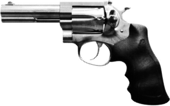 recommend clip art: Revolver Handgun in halftone dots texture, isolated black and white vector design element