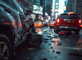 a car is torn from a crash in traffic - obrazy, fototapety, plakaty