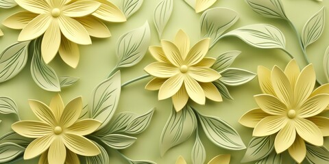 Chartreuse pastel template of flower designs with leaves