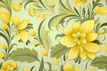 Fototapeta na wymiar Chartreuse pastel template of flower designs with leaves