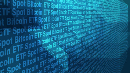 Abstract background of spot bitcoin etf in financial industry and digital market analysis, investment, and evolving concept for digital money and virtual currency
