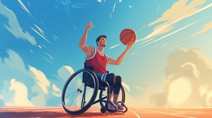 active living: wheelchair athlete preparing for training, tying sneakers on outdoor court. inclusive fitness, exercise, and wellness concept

 - obrazy, fototapety, plakaty