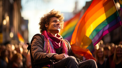 Disabled person participating in an event of the LGTBI community - obrazy, fototapety, plakaty