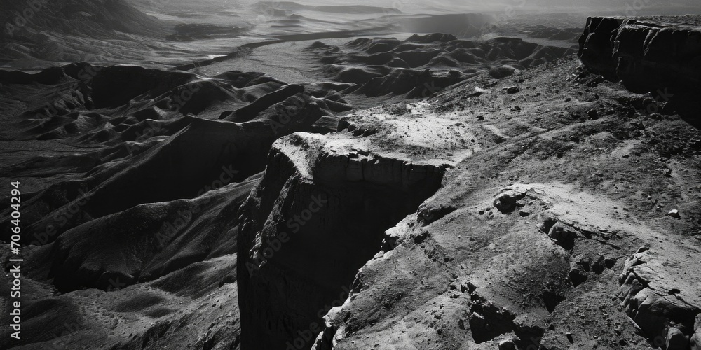 Poster a black and white photo capturing the beauty of a mountain range. this versatile image can be used i