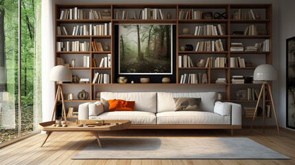 Elegant Retro Bliss: Mid-Century Style Living Room Interior
