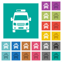 Ambulance car front view square flat multi colored icons