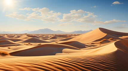 Sand dunes in the Sahara desert. Morocco. Panorama. - obrazy, fototapety, plakaty