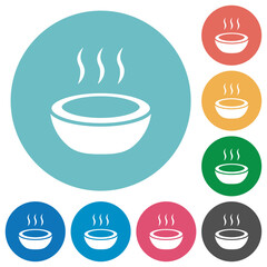 Steaming bowl flat round icons