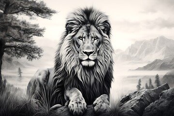 Wild Elegance: A Detailed Pencil Rendering of the King of Beasts