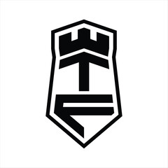 TF Letter Logo monogram hexagon shield shape up and down with crown castle isolated style design
