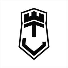 TL Letter Logo monogram hexagon shield shape up and down with crown castle isolated style design