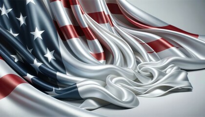 American Flag Silk Texture, Patriotic Background - obrazy, fototapety, plakaty
