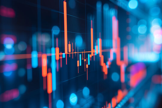 computers screen with trading chart candlestick of stock market or crypto currency online trading