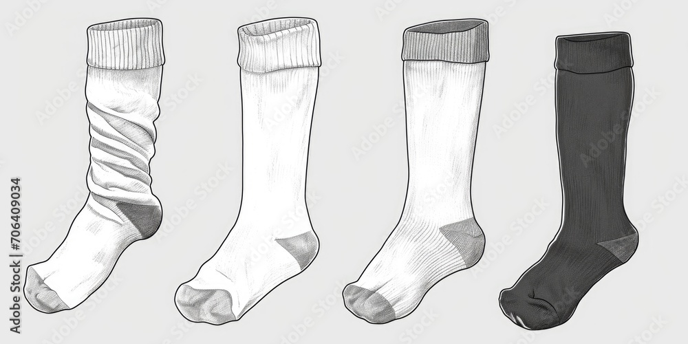 Poster Three pairs of socks are displayed on a plain white background. Suitable for various uses