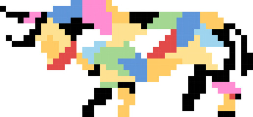 Cow cartoon icon in pixel style