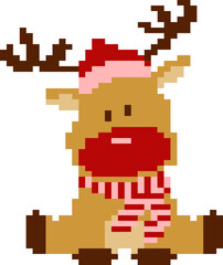 Reindeer cartoon icon in pixel style