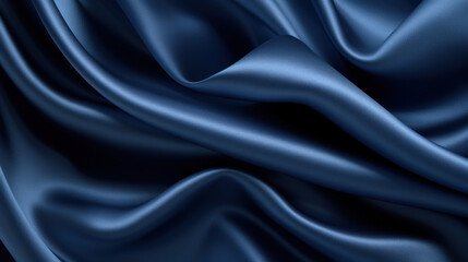 Fototapeta premium Close-up of a luxurious blue satin fabric, showcasing its smooth texture with elegant light reflections and folds.